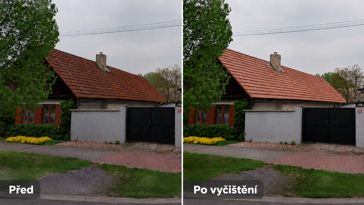 Střecha po čištění — vizualizace výsledku